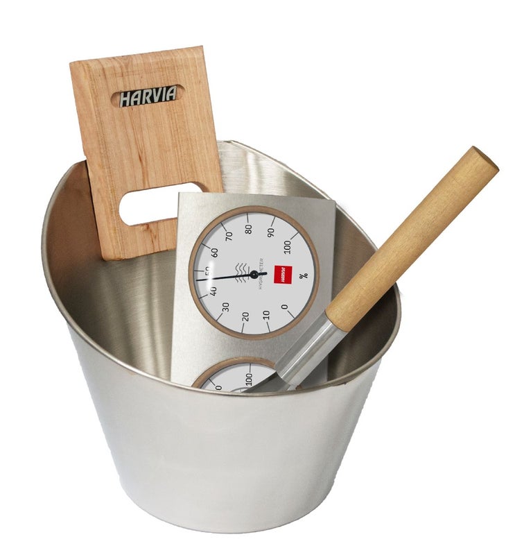 Harvia Steel Sauna s&aelig;t SA006, inkl. spand, &oslash;se og termo/hygrometer