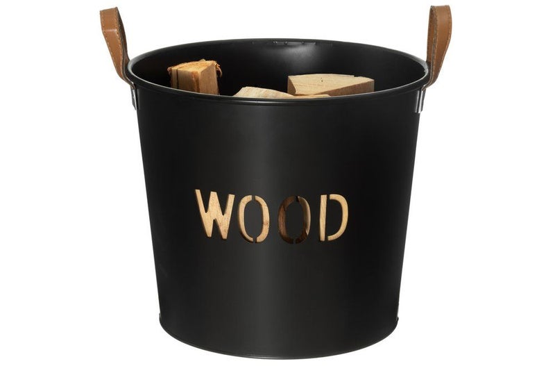 Tr&aelig; Br&aelig;ndespand med h&aring;ndtag, sort metal